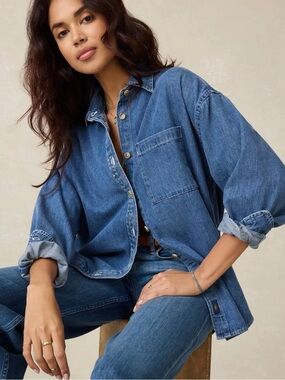 Faherty Sunfair Organic Cotton Denim Button Up Shirt Women’s Size XS